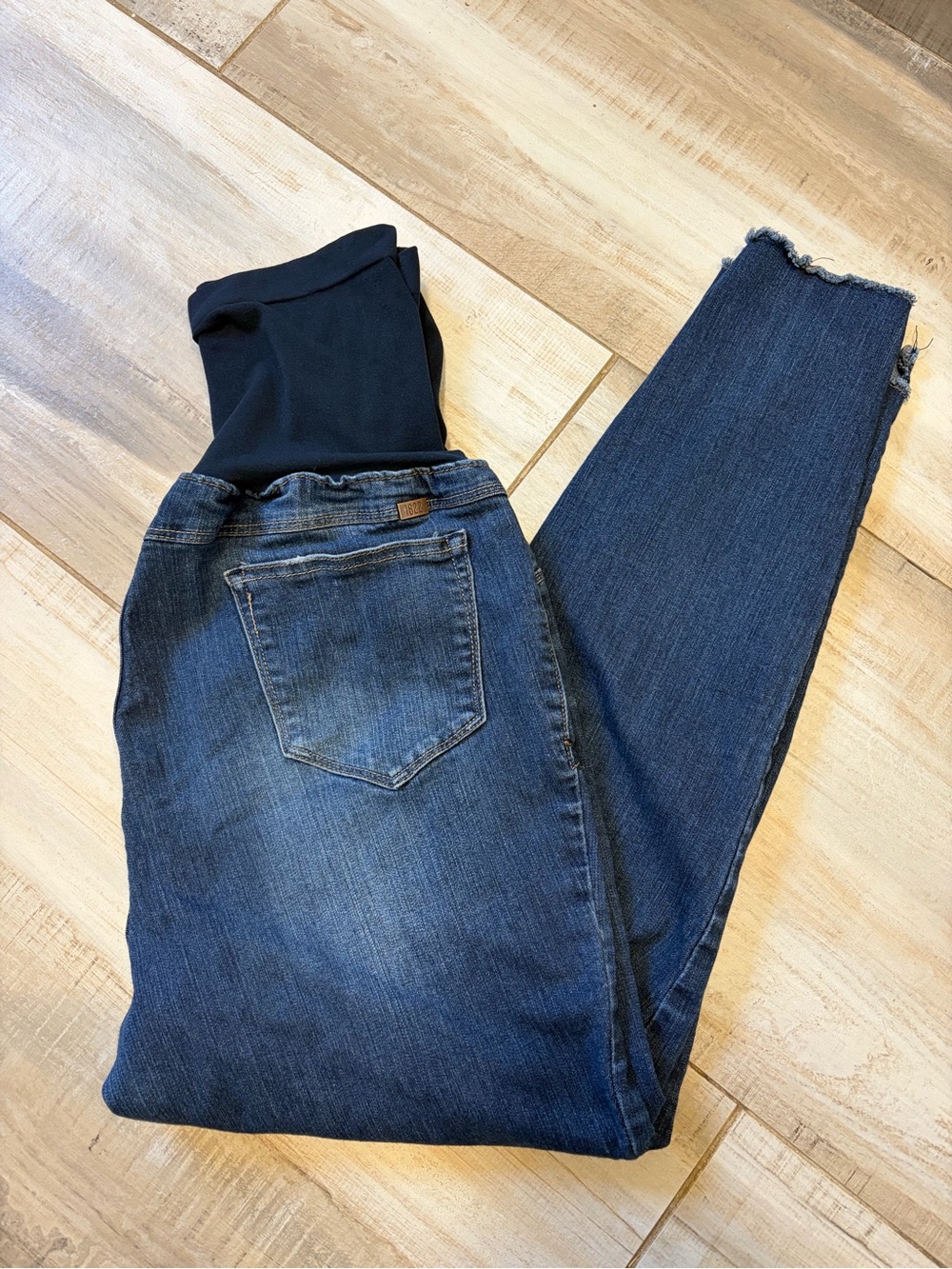 1822 Denim Dark Blue Skinny Maternity Jeans with Black Panel